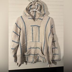 #150 Women's EUC Cream Baja Joe Hoodie Sweater with Blue Trim size small hoody